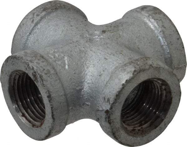Made in USA - Class 150, 3/8" Galvanized Pipe Cross - Threaded, Malleable Iron - USA Tool & Supply