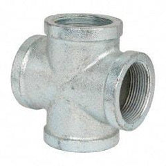 Made in USA - Class 150, 1-1/2" Galvanized Pipe Cross - Threaded, Malleable Iron - USA Tool & Supply