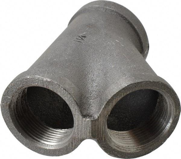 Made in USA - Size 1-1/4", Class 150, Malleable Iron Black Pipe 45° Lateral Y-Branch - 150 psi, Threaded End Connection - USA Tool & Supply