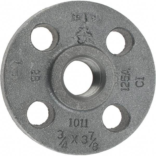 Made in USA - 3/4" Pipe, 3-7/8" OD, 5/8" Hub Length, Iron Threaded Pipe Flange - 1-3/4" Across Bolt Hole Centers, 3/4" Bolt Hole, 175 psi, Class 125 - USA Tool & Supply