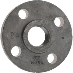 Made in USA - 1-1/2" Pipe, 6-1/8" OD, 1-1/8" Hub Length, Iron Threaded Pipe Flange - 2-3/4" Across Bolt Hole Centers, 3/4" Bolt Hole, 175 psi, Class 250 - USA Tool & Supply
