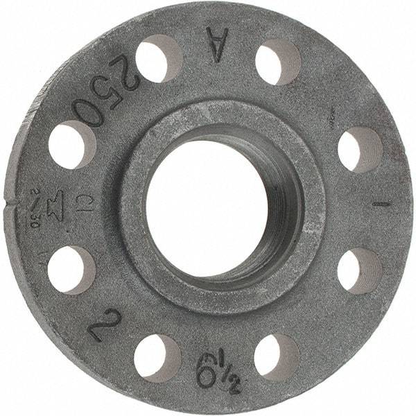 Made in USA - 2" Pipe, 6-1/2" OD, 1-1/4" Hub Length, Iron Threaded Pipe Flange - 3-5/16" Across Bolt Hole Centers, 3/4" Bolt Hole, 175 psi, Class 250 - USA Tool & Supply