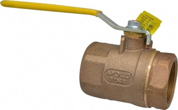 Apollo - 2" Pipe, Standard Port, Bronze Standard Ball Valve - 2 Piece, Inline - One Way Flow, FNPT x FNPT Ends, Lever Handle, 600 WOG, 125 WSP - USA Tool & Supply