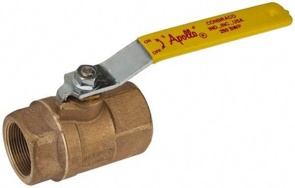 Apollo - 1-1/2" Pipe, Standard Port, Bronze Steam Service Ball Valve - 2 Piece, Inline - One Way Flow, FNPT x FNPT Ends, Lever Handle, 600 WOG, 250 WSP - USA Tool & Supply
