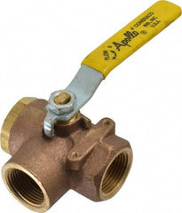 Apollo - 1" Pipe, Large Port, Bronze Standard Ball Valve - Three Way, FNPT x FNPT x FNPT Ends, Lever Handle, 400 WOG - USA Tool & Supply