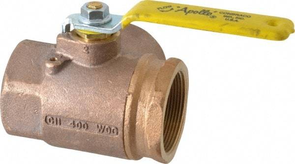 Apollo - 2" Pipe, Large Port, Bronze Standard Ball Valve - Three Way, FNPT x FNPT x FNPT Ends, Lever Handle, 400 WOG - USA Tool & Supply
