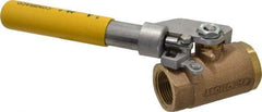 Apollo - 1" Pipe, Bronze Standard Ball Valve - 2 Piece, Inline - One Way Flow, FNPT x FNPT Ends, Deadman Lever (Spring Return to Close) Handle, 600 WOG, 150 WSP - USA Tool & Supply