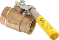 Apollo - 2" Pipe, Bronze Standard Ball Valve - 2 Piece, Inline - One Way Flow, FNPT x FNPT Ends, Deadman Lever (Spring Return to Close) Handle, 600 WOG, 150 WSP - USA Tool & Supply