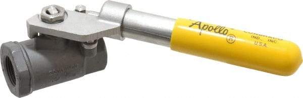 Apollo - 3/4" Pipe, Carbon Steel Standard Ball Valve - 2 Piece, Inline - One Way Flow, FNPT x FNPT Ends, Deadman Lever (Spring Return to Close) Handle, 2,000 WOG, 150 WSP - USA Tool & Supply