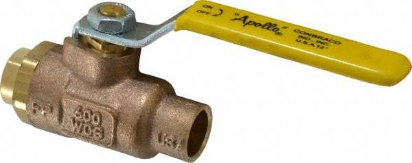 Apollo - 1/2" Pipe, Standard Port, Bronze Standard Ball Valve - 2 Piece, Inline - One Way Flow, Soldered x Soldered Ends, Lever Handle, 600 WOG, 125 WSP - USA Tool & Supply