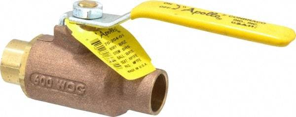 Apollo - 3/4" Pipe, Standard Port, Bronze Standard Ball Valve - 2 Piece, Inline - One Way Flow, Soldered x Soldered Ends, Lever Handle, 600 WOG, 125 WSP - USA Tool & Supply