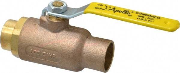Apollo - 1" Pipe, Standard Port, Bronze Standard Ball Valve - 2 Piece, Inline - One Way Flow, Soldered x Soldered Ends, Lever Handle, 600 WOG, 125 WSP - USA Tool & Supply
