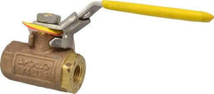Apollo - 1/4" Pipe, Bronze Standard Ball Valve - 2 Piece, Inline - One Way Flow, FNPT x FNPT Ends, Locking Lever Handle, 600 WOG - USA Tool & Supply