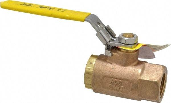 Apollo - 3/4" Pipe, Bronze Standard Ball Valve - 2 Piece, Inline - One Way Flow, FNPT x FNPT Ends, Locking Lever Handle, 600 WOG - USA Tool & Supply