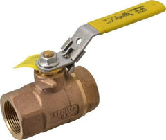 Apollo - 1-1/4" Pipe, Bronze Standard Ball Valve - 2 Piece, Inline - One Way Flow, FNPT x FNPT Ends, Locking Lever Handle, 600 WOG - USA Tool & Supply