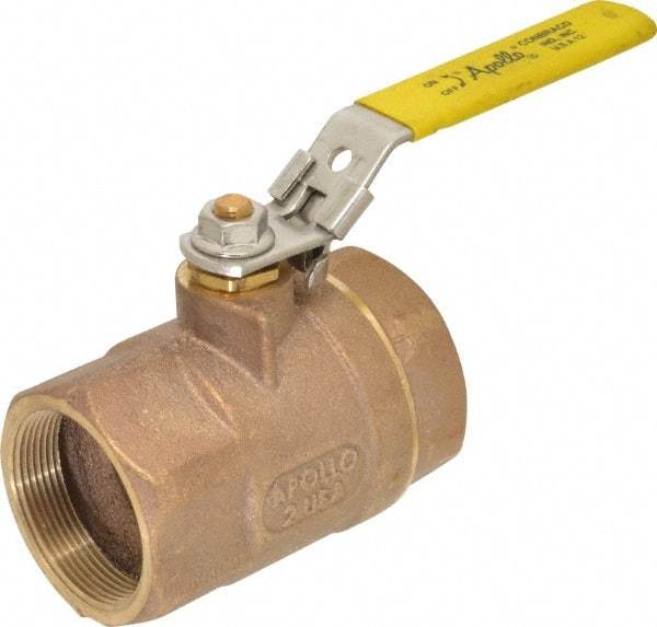 Apollo - 2" Pipe, Bronze Standard Ball Valve - 2 Piece, Inline - One Way Flow, FNPT x FNPT Ends, Locking Lever Handle, 600 WOG - USA Tool & Supply