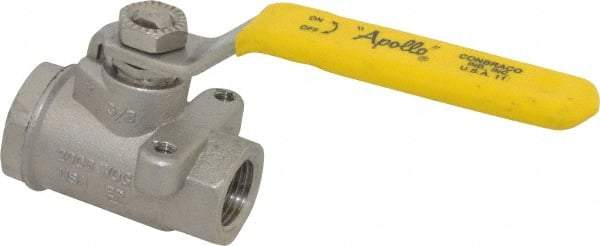 Apollo - 3/8" Pipe, Stainless Steel Standard Ball Valve - 2 Piece, Inline - One Way Flow, FNPT x FNPT Ends, Lever Handle, 2,000 WOG, 150 WSP - USA Tool & Supply