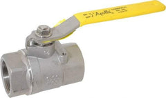Apollo - 1-1/2" Pipe, Stainless Steel Standard Ball Valve - 2 Piece, Inline - One Way Flow, FNPT x FNPT Ends, Lever Handle, 1,500 WOG, 150 WSP - USA Tool & Supply