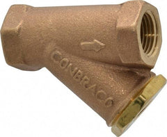 Conbraco - 1/2" Pipe, FNPT Ends, Cast Bronze Y-Strainer - 400 psi WOG Rating - USA Tool & Supply