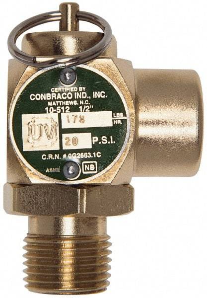 Conbraco - 1/2" Inlet, 1/2" Outlet, ASME Safety Relief Valve - 30 Max psi, Bronze, 245,000 BTUs - USA Tool & Supply