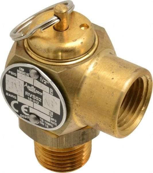 Conbraco - 1/2" Inlet, 1/2" Outlet, ASME Safety Relief Valve - 40 Max psi, Bronze, 305,000 BTUs - USA Tool & Supply