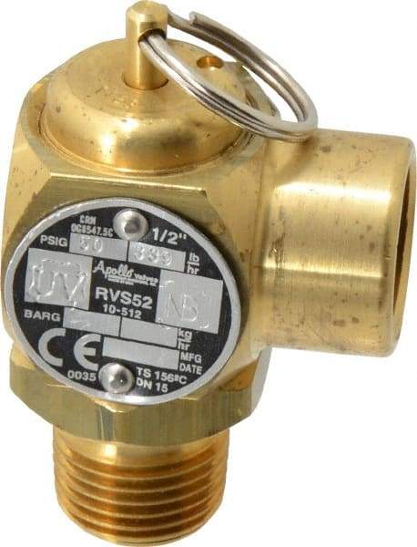 Conbraco - 1/2" Inlet, 1/2" Outlet, ASME Safety Relief Valve - 50 Max psi, Bronze, 365,000 BTUs - USA Tool & Supply