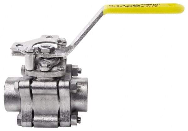 Apollo - 1-1/2" Pipe, Full Port, Stainless Steel Standard Ball Valve - 3 Piece, Inline - One Way Flow, FNPT x FNPT Ends, Lever Handle, 1,000 WOG, 150 WSP - USA Tool & Supply