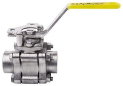 Apollo - 1-1/2" Pipe, Full Port, Stainless Steel Standard Ball Valve - 3 Piece, Inline - One Way Flow, FNPT x FNPT Ends, Lever Handle, 1,000 WOG, 150 WSP - USA Tool & Supply