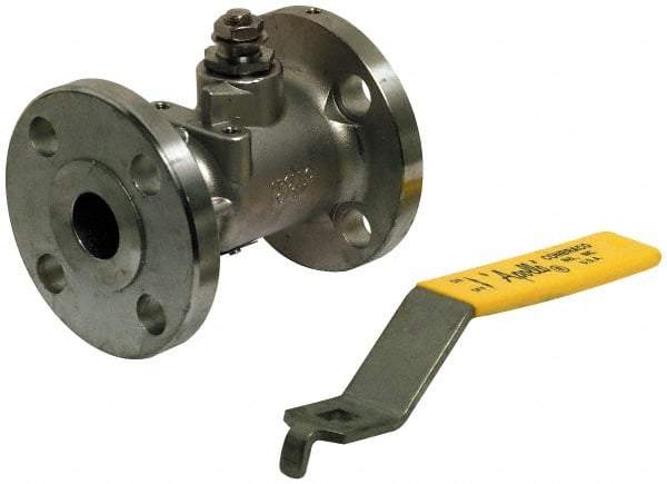 Apollo - 10" Pipe, Full Port, Carbon Steel Standard Ball Valve - Inline - One Way Flow, Flanged x Flanged Ends, Lever with Gear Operator Handle, 285 WOG, 150 WSP - USA Tool & Supply