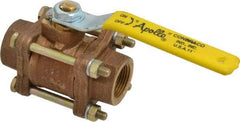 Apollo - 3/4" Pipe, Full Port, Bronze Standard Ball Valve - 3 Piece, Inline - One Way Flow, FNPT x FNPT Ends, Lever Handle, 600 WOG, 150 WSP - USA Tool & Supply