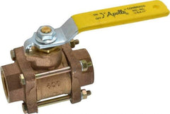 Apollo - 1" Pipe, Full Port, Bronze Standard Ball Valve - 3 Piece, Inline - One Way Flow, FNPT x FNPT Ends, Lever Handle, 600 WOG, 150 WSP - USA Tool & Supply