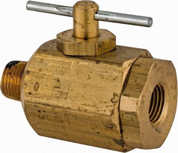 Apollo - 1/8" Pipe, MNPT x FNPT End Connections, Brass, Inline, Two Way Flow, Instrumentation Ball Valve - 400 psi WOG Rating, Tee Handle, Buna N Seal, PTFE Seat - USA Tool & Supply