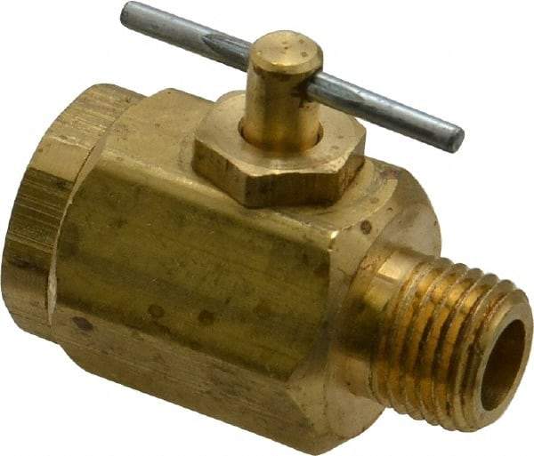 Apollo - 1/4" Pipe, MNPT x FNPT End Connections, Brass, Inline, Two Way Flow, Instrumentation Ball Valve - 400 psi WOG Rating, Tee Handle, Buna N Seal, PTFE Seat - USA Tool & Supply