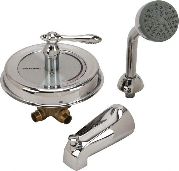 Speakman - Concealed, One Handle, Brass, Valve, Shower Head and Tub Faucet - Lever Handle, Steel Handle - USA Tool & Supply