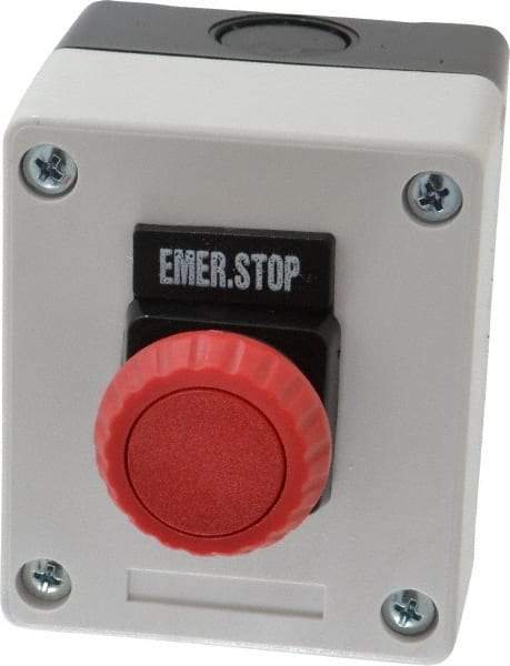 ACI - 1 Operator, Mushroom Head Control Station - Emergency Stop (Legend), (2) Maintained Switch, NO/NC Contact - USA Tool & Supply