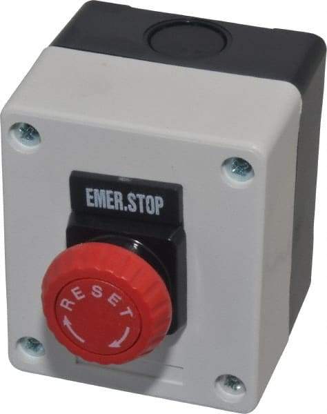 ACI - 1 Operator, Mushroom Head Control Station - Emergency Stop (Legend), Turn to Release Switch, NO/NC Contact - USA Tool & Supply
