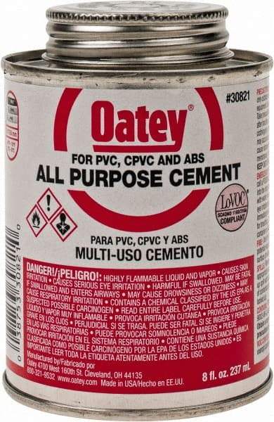 Oatey - 8 oz All-Purpose Medium Bodied Cement - Clear, Use with ABS, PVC & CPVC up to 6" Diam - USA Tool & Supply