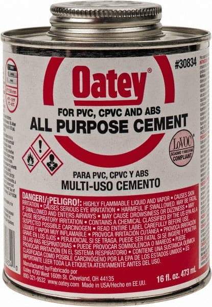 Oatey - 16 oz All-Purpose Medium Bodied Cement - Clear, Use with ABS, PVC & CPVC up to 6" Diam - USA Tool & Supply