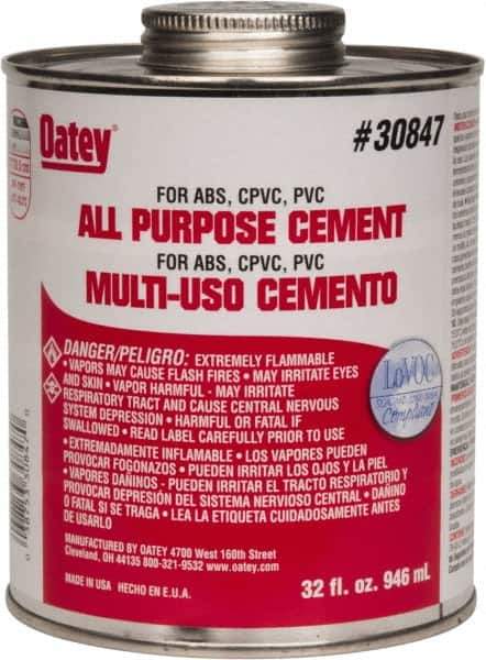 Oatey - 32 oz All-Purpose Medium Bodied Cement - Clear, Use with ABS, PVC & CPVC up to 6" Diam - USA Tool & Supply