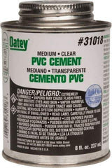 Oatey - 8 oz Medium Bodied Cement - Clear, Use with PVC up to 6" Diam - USA Tool & Supply