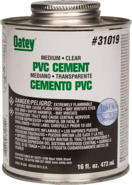 Oatey - 16 oz Medium Bodied Cement - Clear, Use with PVC up to 6" Diam - USA Tool & Supply