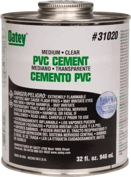 Oatey - 32 oz Medium Bodied Cement - Clear, Use with PVC up to 6" Diam - USA Tool & Supply