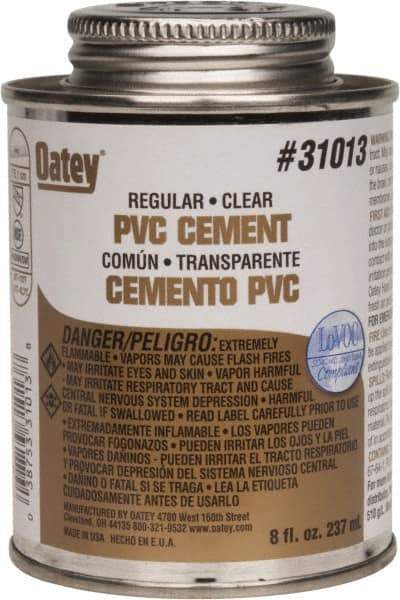 Oatey - 8 oz Regular Bodied Cement - Clear, Use with Schedule 40 PVC up to 4" Diam & Schedule 80 PVC up to 2" Diam - USA Tool & Supply