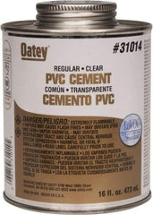 Oatey - 16 oz Regular Bodied Cement - Clear, Use with Schedule 40 PVC up to 4" Diam & Schedule 80 PVC up to 2" Diam - USA Tool & Supply