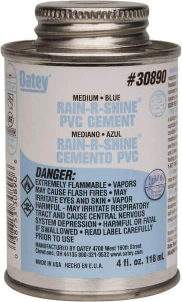 Oatey - 4 oz Medium Bodied Cement - Blue, Use with PVC up to 6" Diam - USA Tool & Supply