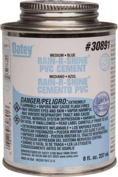 Oatey - 8 oz Medium Bodied Cement - Blue, Use with PVC up to 6" Diam - USA Tool & Supply