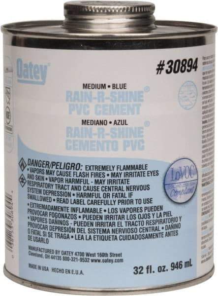 Oatey - 32 oz Medium Bodied Cement - Blue, Use with PVC up to 6" Diam - USA Tool & Supply