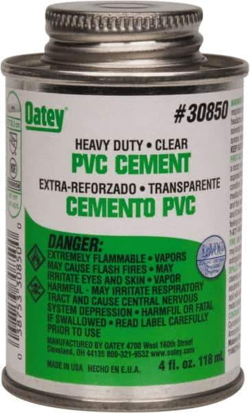 Oatey - 4 oz Heavy Duty Cement - Clear, Use with PVC up to 12" Diam - USA Tool & Supply