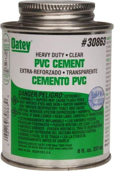 Oatey - 8 oz Heavy Duty Cement - Clear, Use with PVC up to 12" Diam - USA Tool & Supply