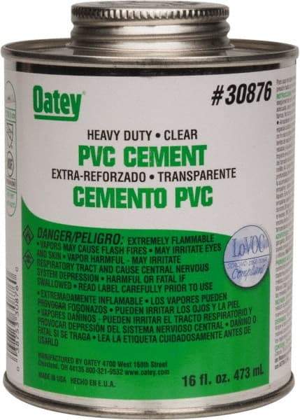 Oatey - 16 oz Heavy Duty Cement - Clear, Use with PVC up to 12" Diam - USA Tool & Supply